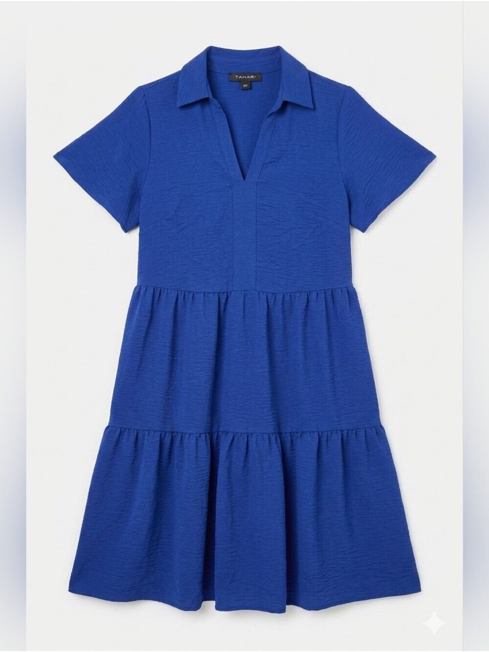 Tahari Blue Short Sleeve Tiered Ruffle Smock Dress, NWT, Small